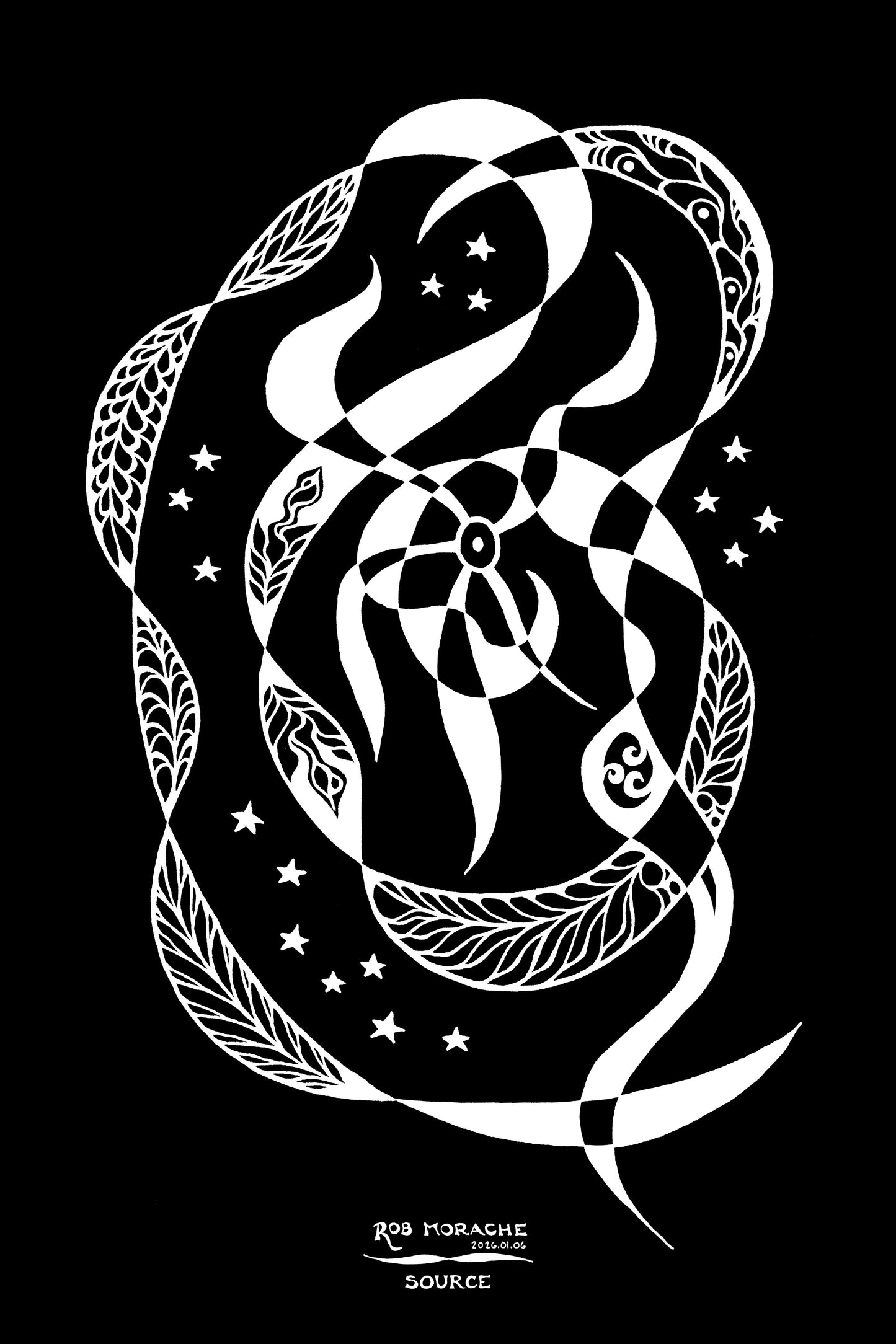 "Source" - Ink Drawing 2026.01.06 black