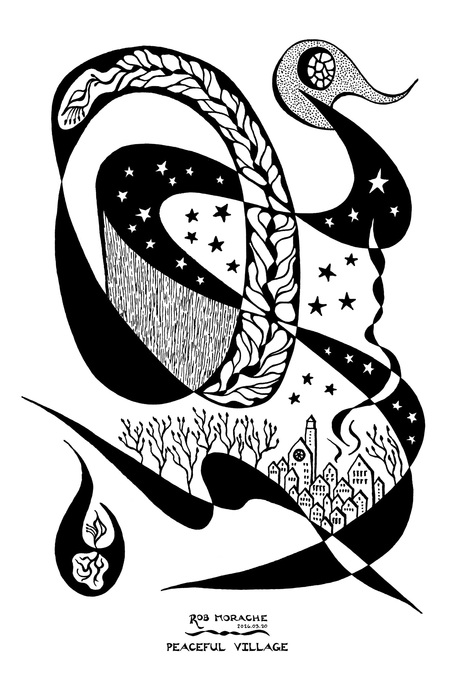 "Peaceful Village" - Ink Drawing 2026.03.20