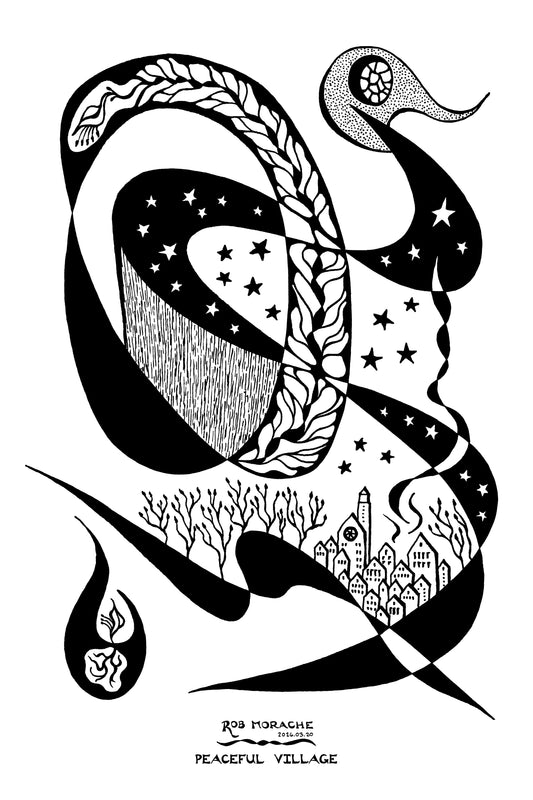 "Peaceful Village" - Ink Drawing 2026.03.20